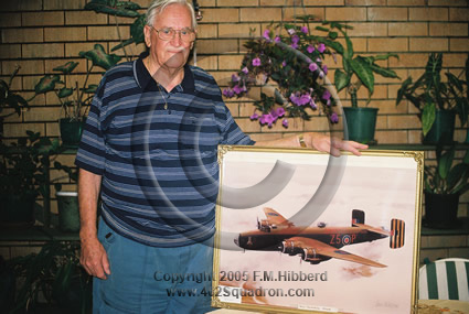 Bruce Drinkwater and his painting of Halifax III MZ-341 Z5-P (Peter Rabbit) April 2005